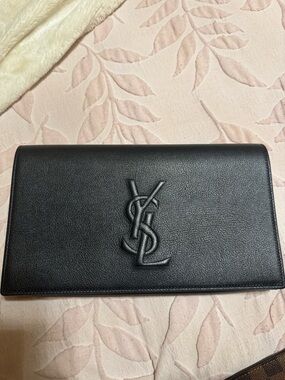 Saint Laurent Black Leather YSL Logo Clutch Wallet
